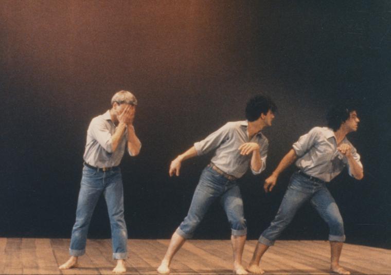 Donald Mouton, Mark Morris, and Guillermo Resto in "Songs That Tell a Story" on the set of "Great Performances," 1986