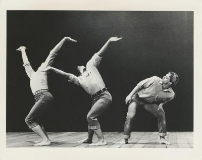 Mark Morris, Guillermo Resto, and Donald Mouton in "Songs That Tell a Story" on the set of "Great Performances," 1986