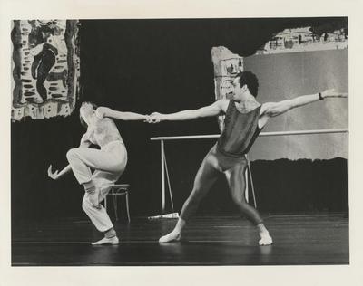 Penny Hutchinson and Mark Morris in "The 'Tamil Film Songs in Stereo' Pas de Deux" on the set of "Great Performances," 1986