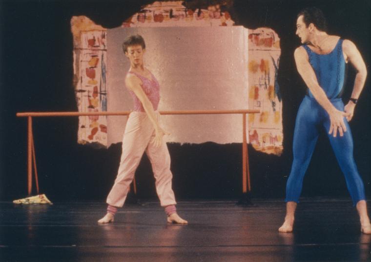 Penny Hutchinson and Mark Morris in "The 'Tamil Film Songs in Stereo' Pas de Deux" on the set of "Great Performances," 1986